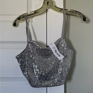 The Drop Silver Sequin Crop Top
